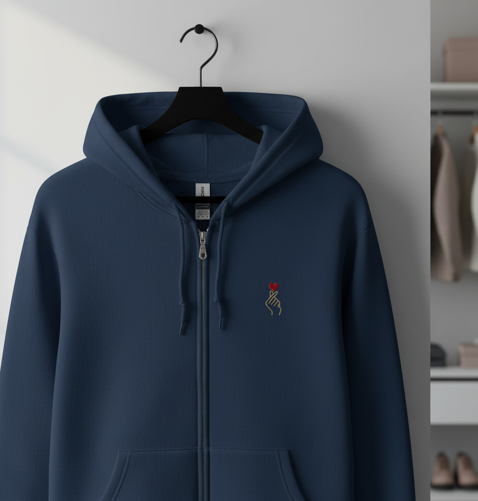 Hoodie à capuche zippé unisexe – Broderie Edition Coeur