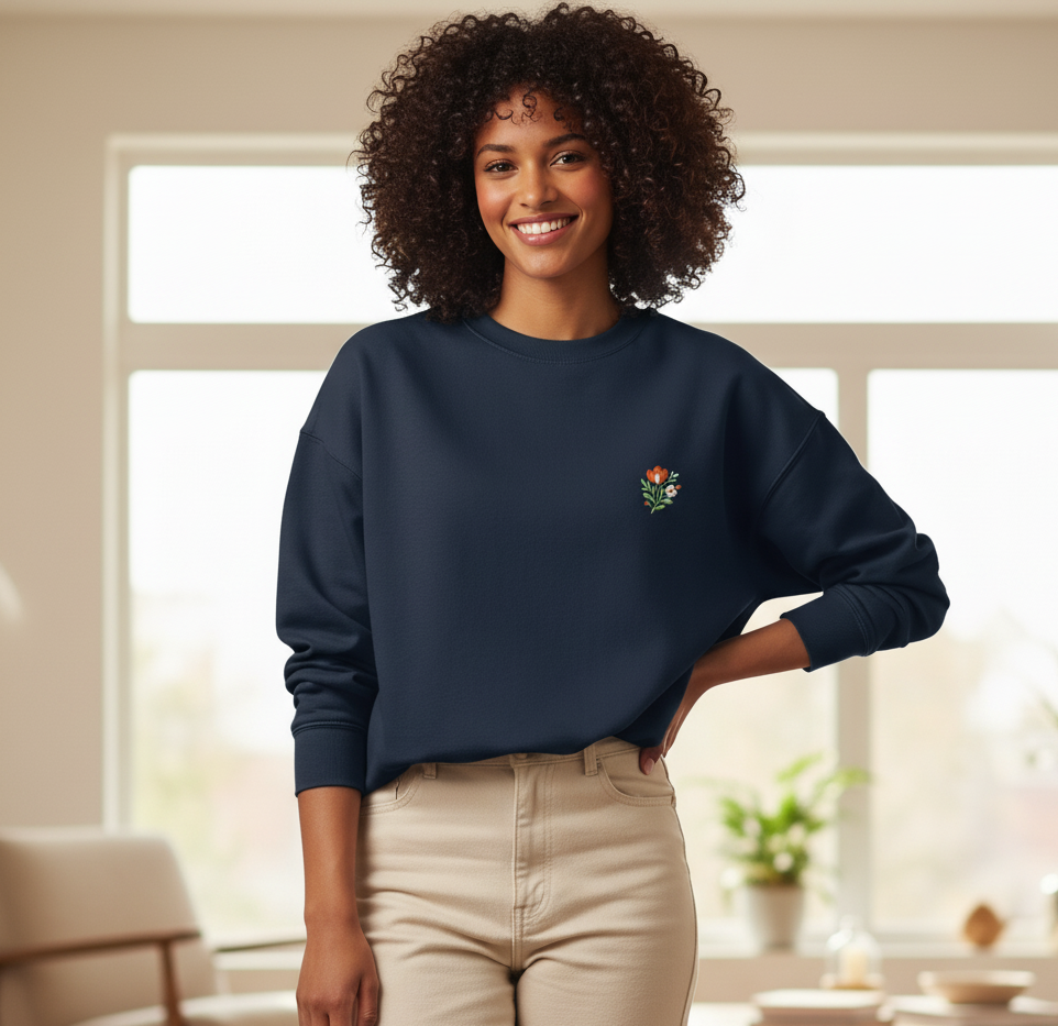 Sweat-shirt femme Coton biologique – Broderie Edition Flowers